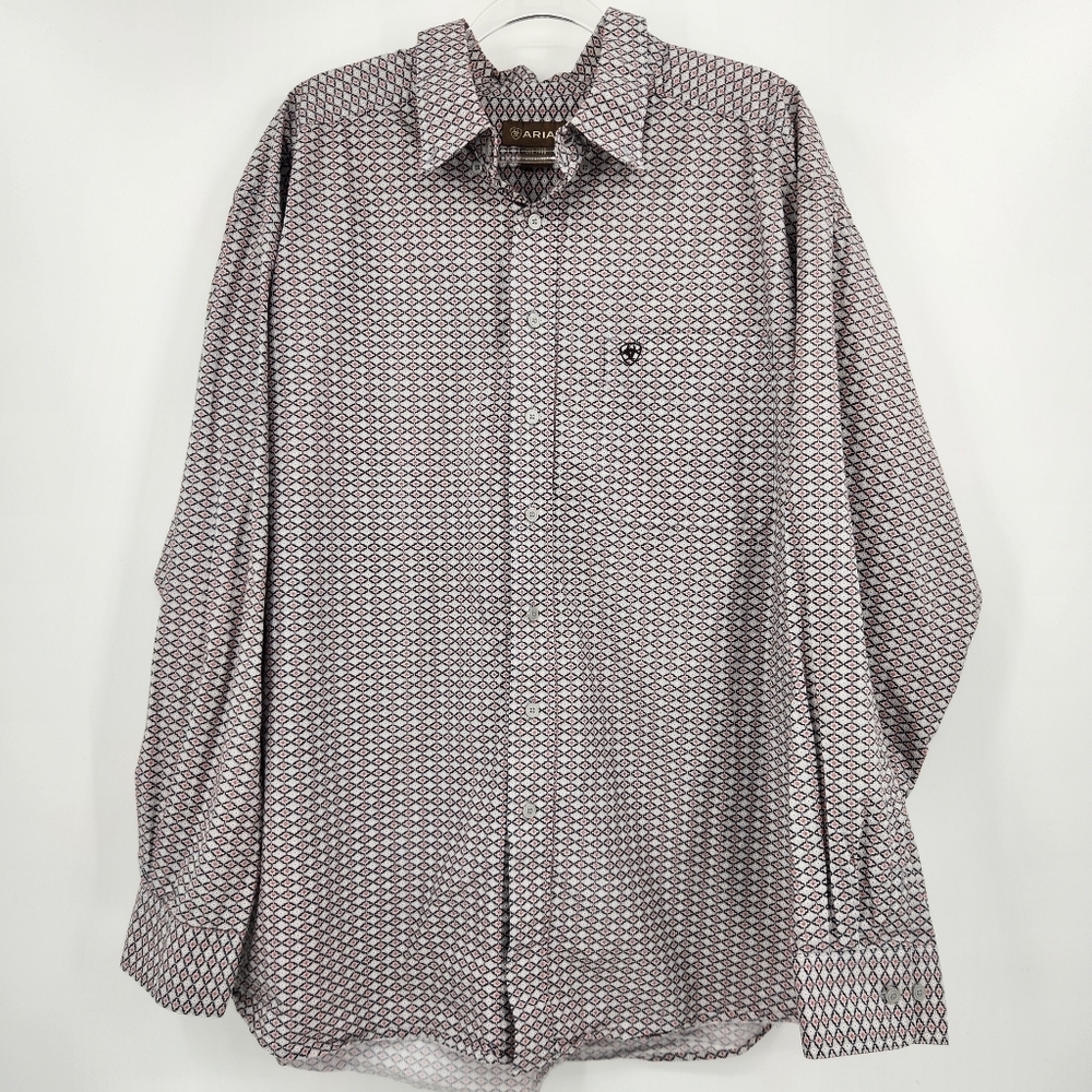 Ariat Long Sleeve Printed Button Front Shirt Mens Size XXL Gray